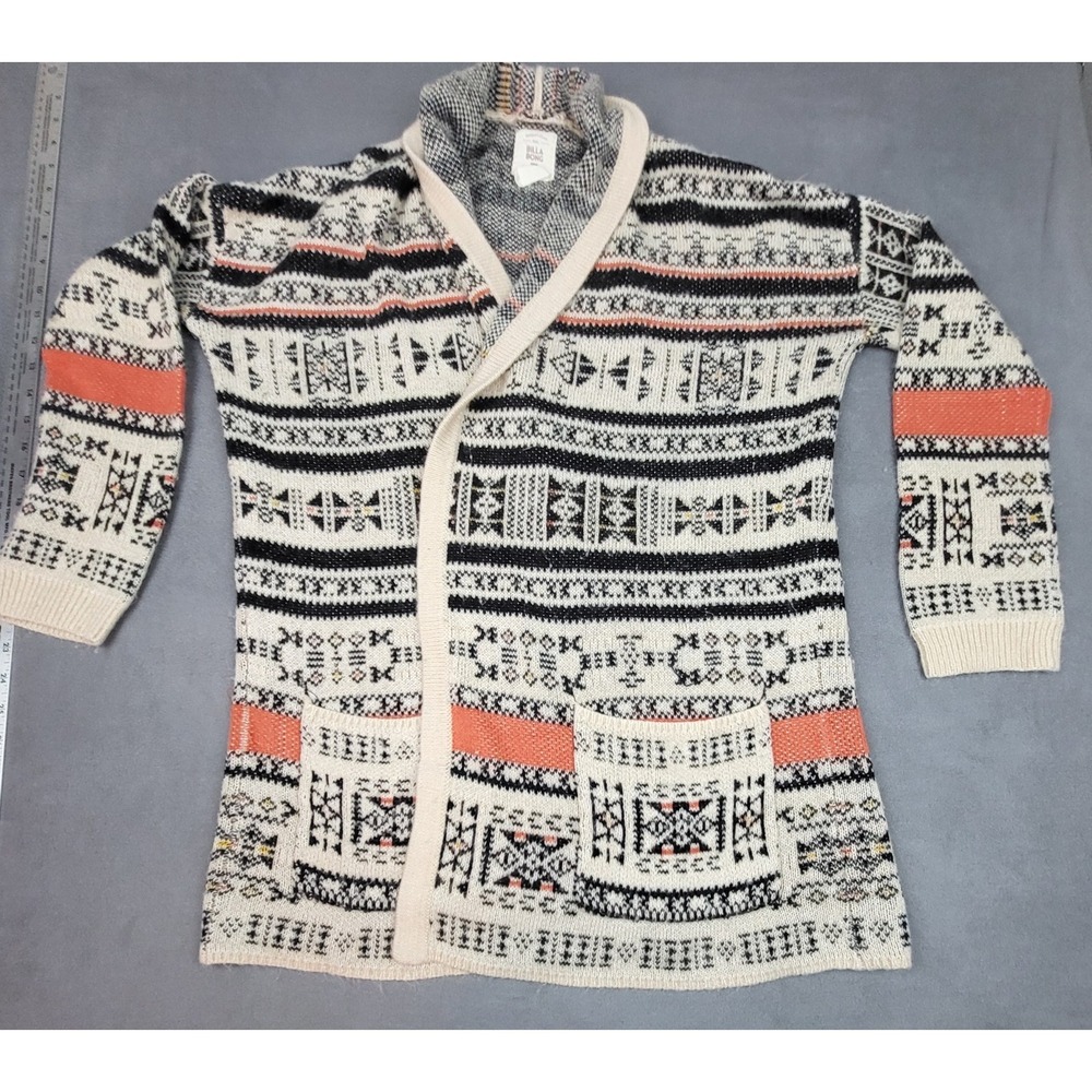 Billabong Aztec Trek Cardiganโ Womens Large Gray Orange Juniors Midweight Soft